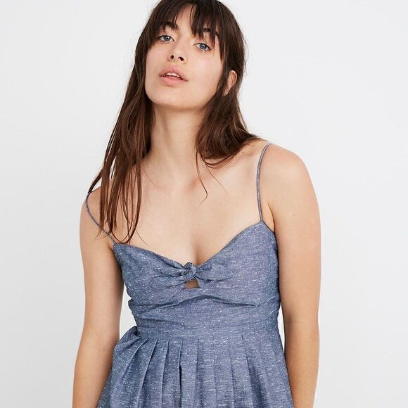 Madewell Chambray Tie-Front Cutout Cami Dress size 0 - Picture 2 of 9